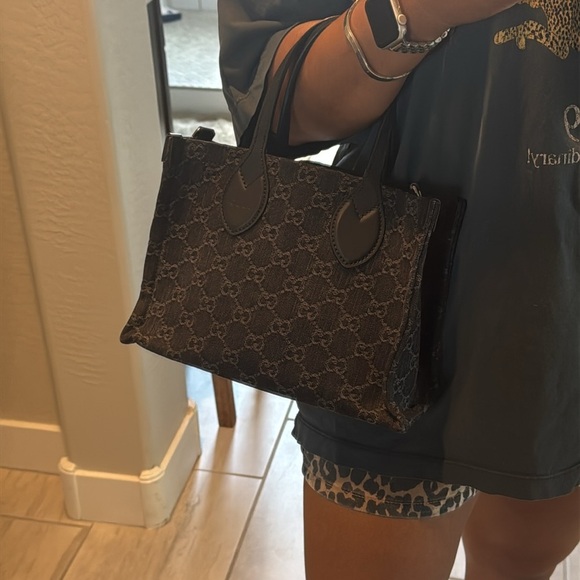 GUCCI Monogram Mini Tote Denim Ophidia Top Handle Crossbody Black - Picture 15 of 16